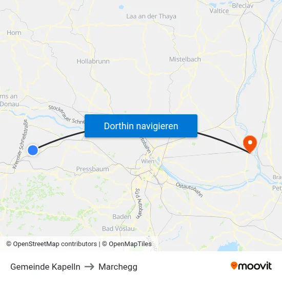 Gemeinde Kapelln to Marchegg map