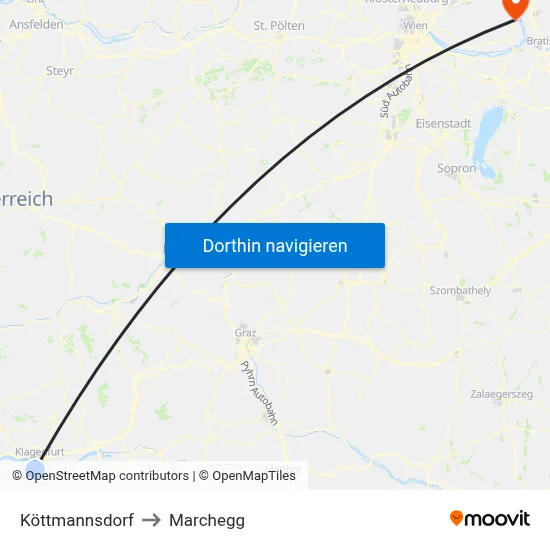 Köttmannsdorf to Marchegg map