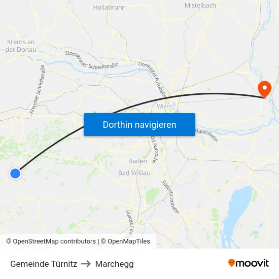Gemeinde Türnitz to Marchegg map
