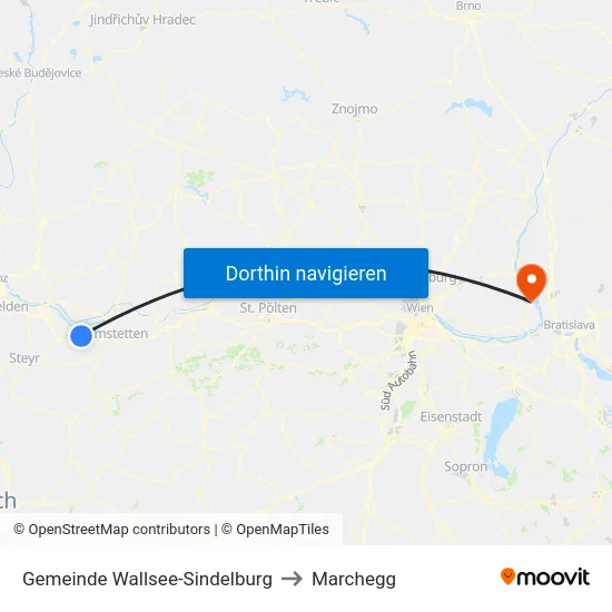 Gemeinde Wallsee-Sindelburg to Marchegg map