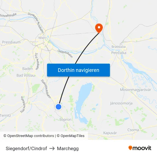 Siegendorf/Cindrof to Marchegg map