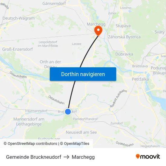 Gemeinde Bruckneudorf to Marchegg map