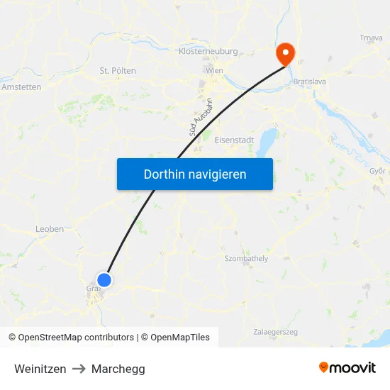 Weinitzen to Marchegg map