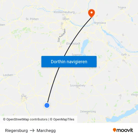 Riegersburg to Marchegg map