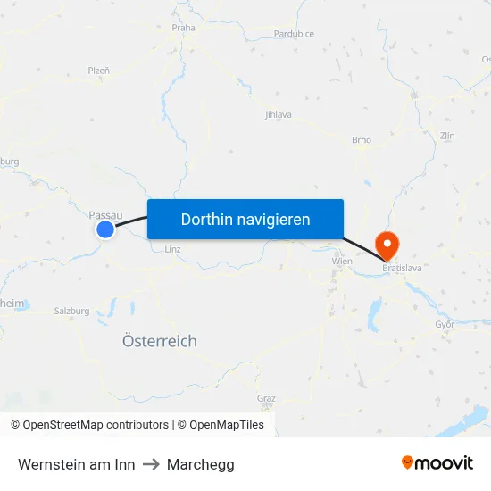 Wernstein am Inn to Marchegg map