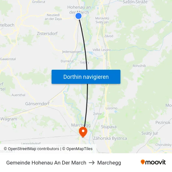 Gemeinde Hohenau An Der March to Marchegg map