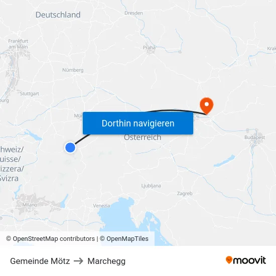 Gemeinde Mötz to Marchegg map