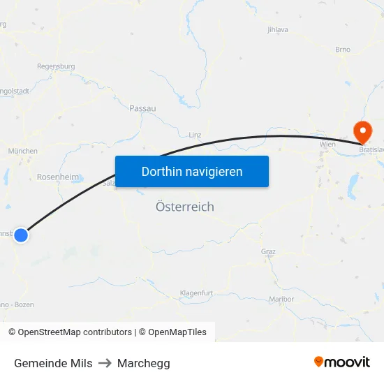 Gemeinde Mils to Marchegg map
