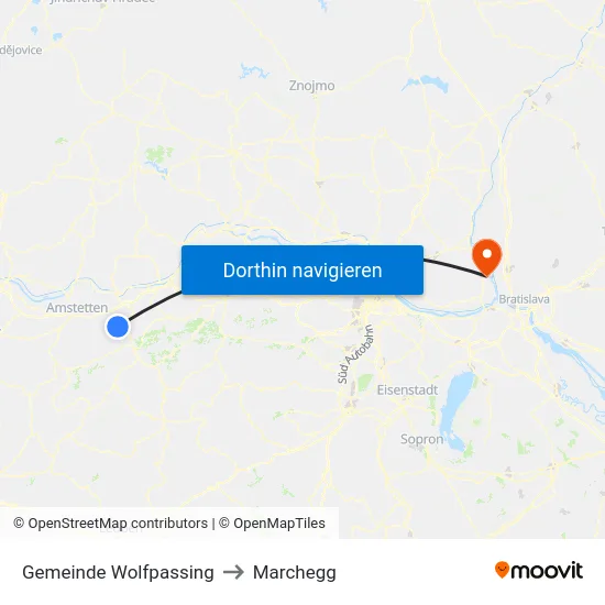 Gemeinde Wolfpassing to Marchegg map