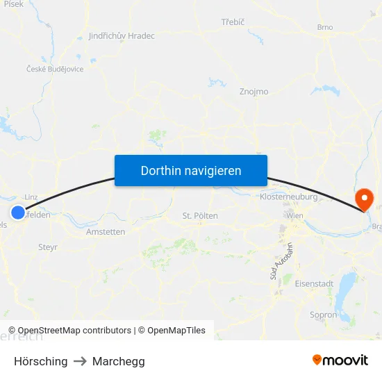 Hörsching to Marchegg map