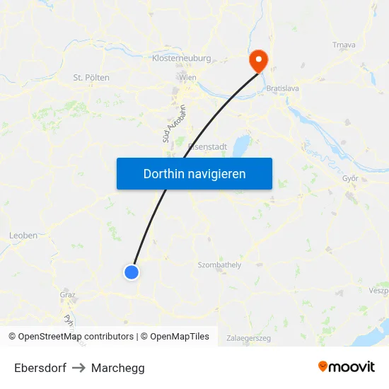 Ebersdorf to Marchegg map