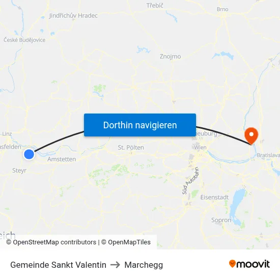 Gemeinde Sankt Valentin to Marchegg map