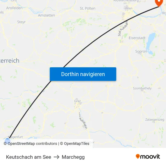 Keutschach am See to Marchegg map