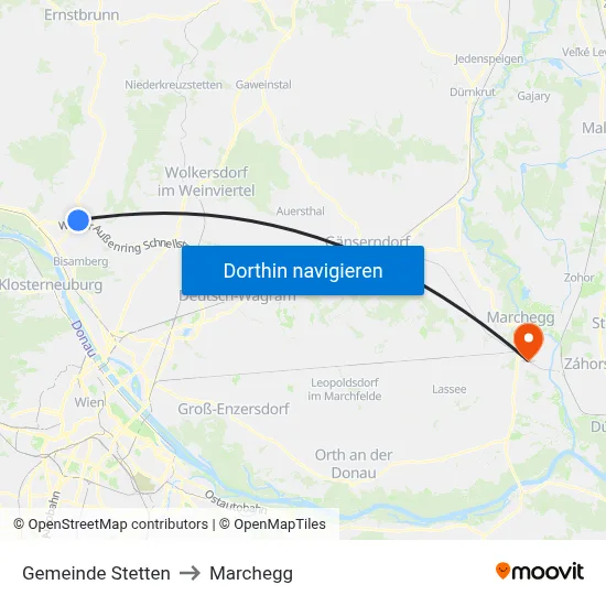 Gemeinde Stetten to Marchegg map