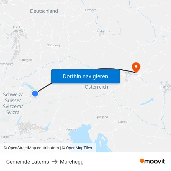 Gemeinde Laterns to Marchegg map