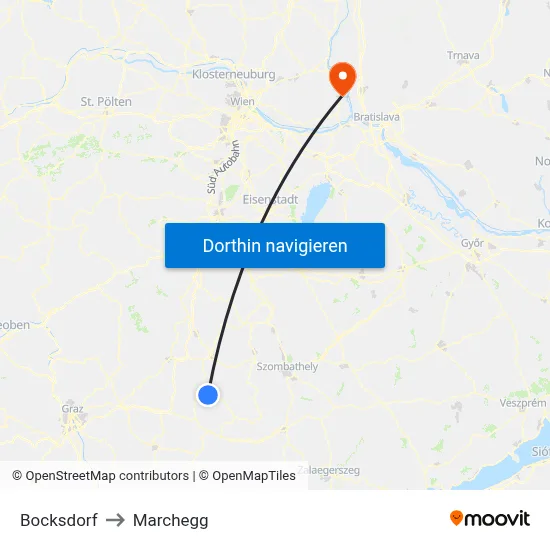 Bocksdorf to Marchegg map