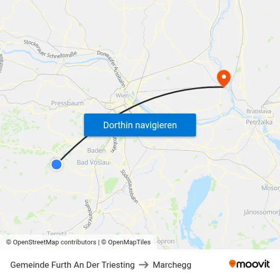 Gemeinde Furth An Der Triesting to Marchegg map