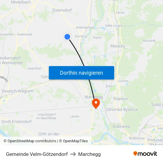 Gemeinde Velm-Götzendorf to Marchegg map