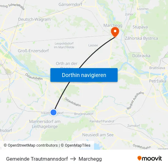 Gemeinde Trautmannsdorf to Marchegg map