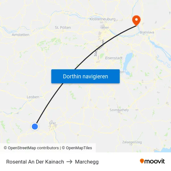 Rosental An Der Kainach to Marchegg map