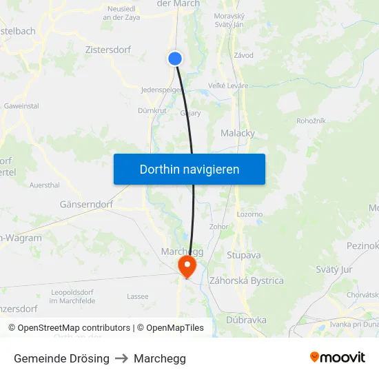 Gemeinde Drösing to Marchegg map