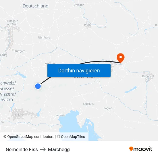 Gemeinde Fiss to Marchegg map