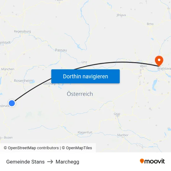 Gemeinde Stans to Marchegg map