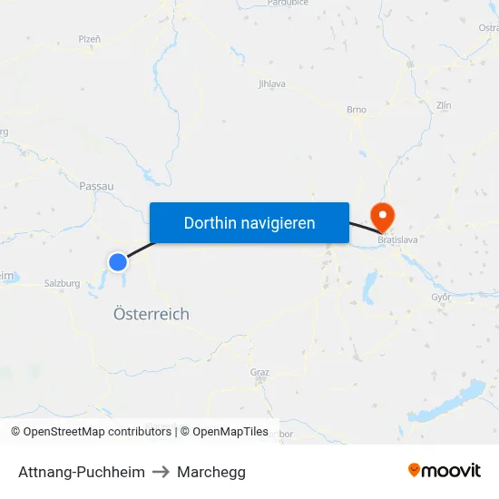 Attnang-Puchheim to Marchegg map