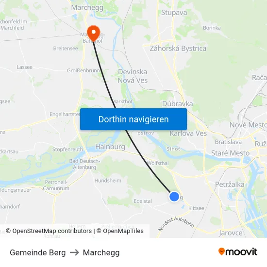 Gemeinde Berg to Marchegg map