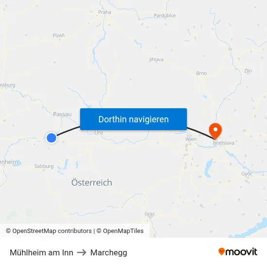 Mühlheim am Inn to Marchegg map