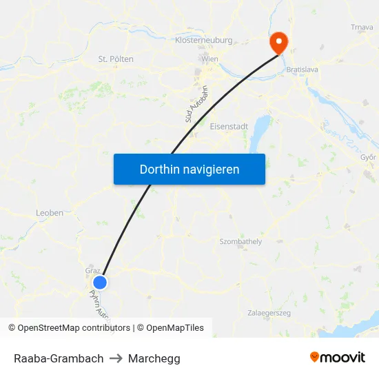 Raaba-Grambach to Marchegg map