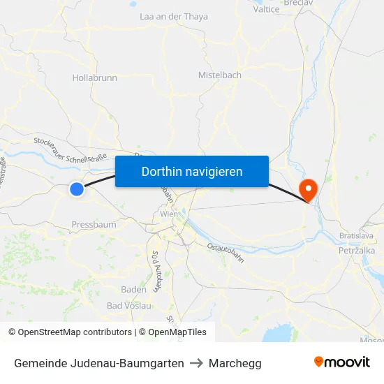 Gemeinde Judenau-Baumgarten to Marchegg map