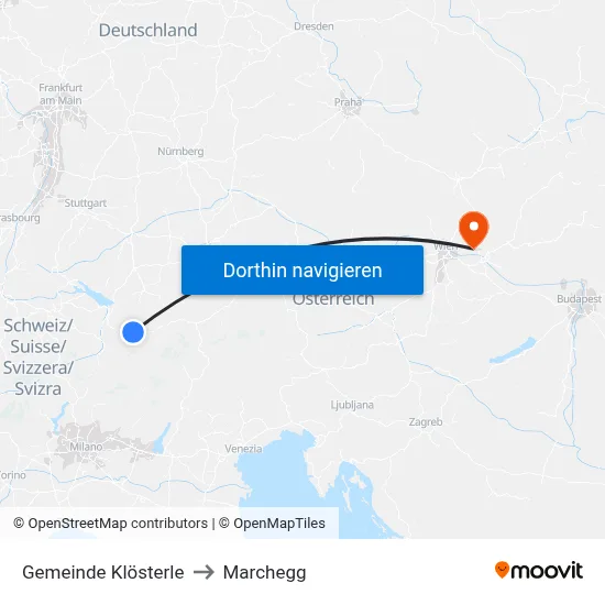 Gemeinde Klösterle to Marchegg map