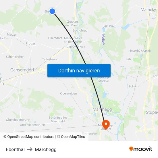 Ebenthal to Marchegg map