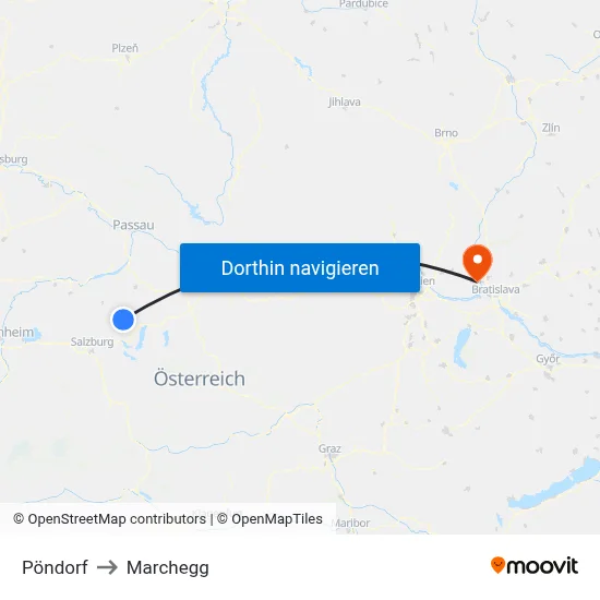 Pöndorf to Marchegg map