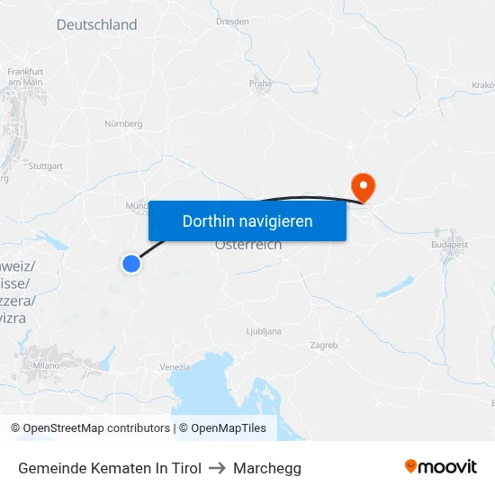 Gemeinde Kematen In Tirol to Marchegg map