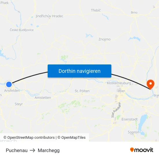 Puchenau to Marchegg map