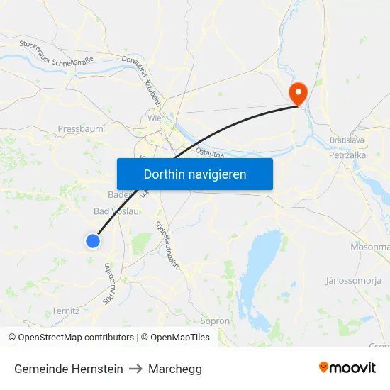 Gemeinde Hernstein to Marchegg map