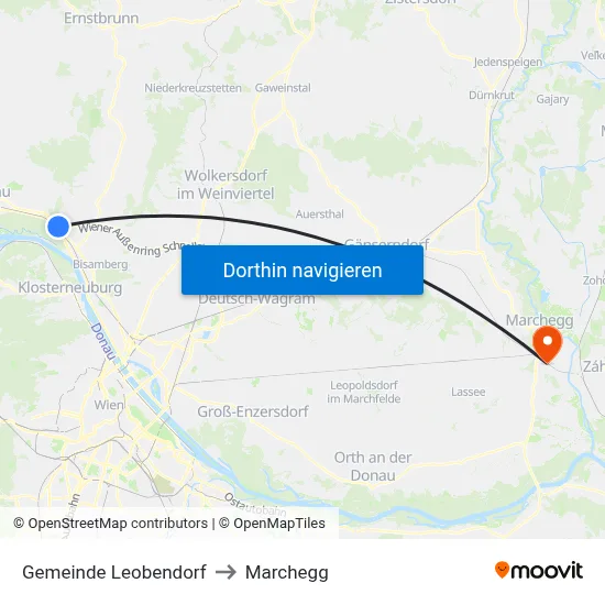 Gemeinde Leobendorf to Marchegg map