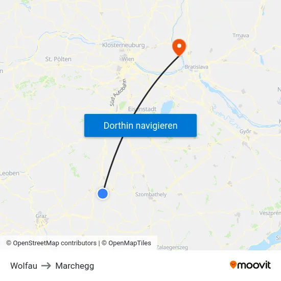 Wolfau to Marchegg map