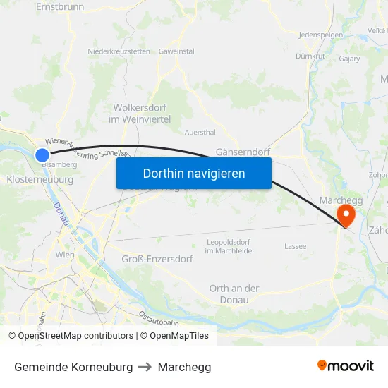 Gemeinde Korneuburg to Marchegg map