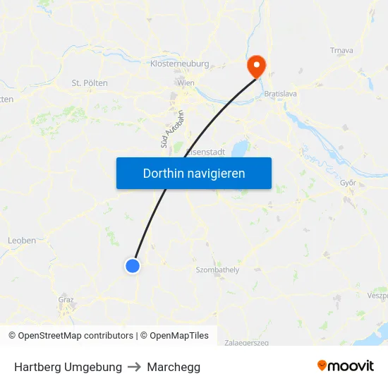 Hartberg Umgebung to Marchegg map