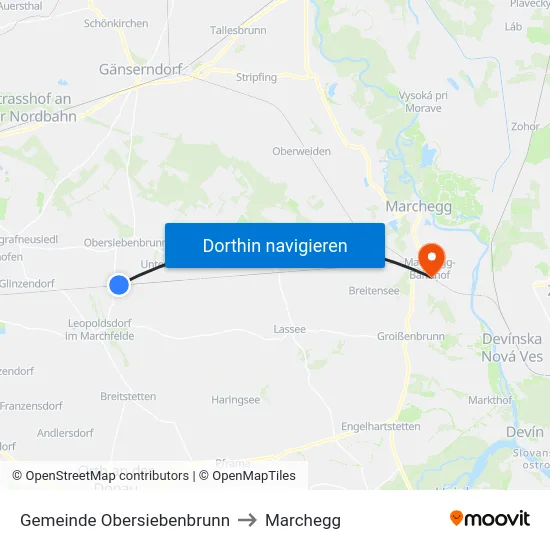 Gemeinde Obersiebenbrunn to Marchegg map