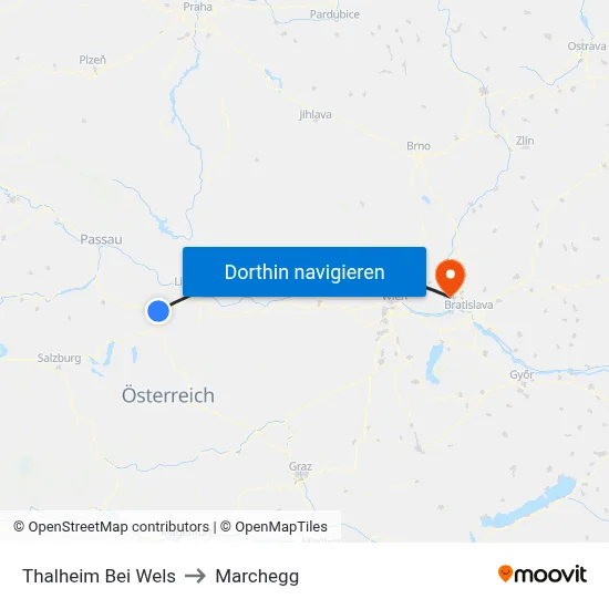 Thalheim Bei Wels to Marchegg map