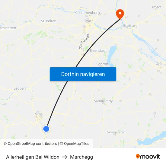 Allerheiligen Bei Wildon to Marchegg map
