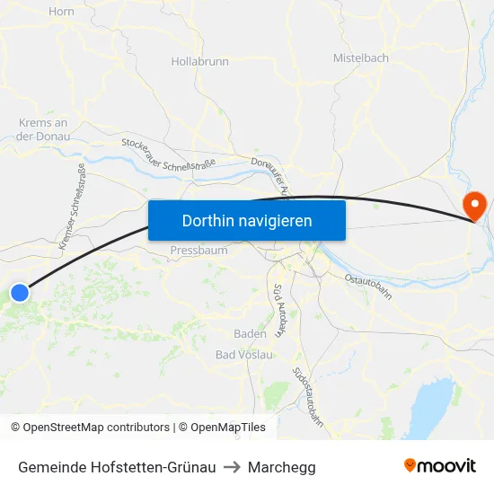 Gemeinde Hofstetten-Grünau to Marchegg map