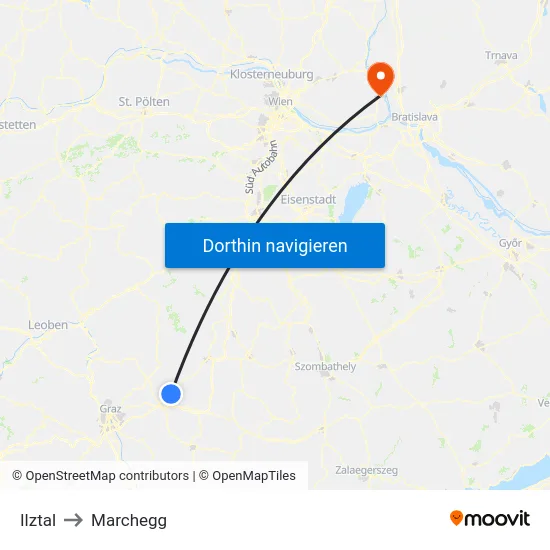 Ilztal to Marchegg map