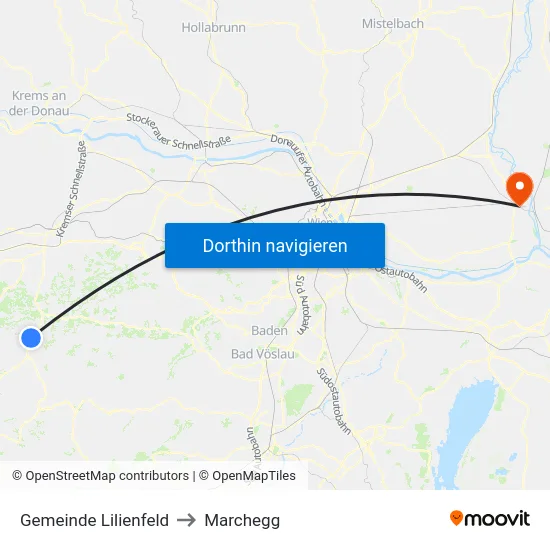 Gemeinde Lilienfeld to Marchegg map