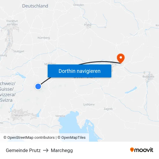 Gemeinde Prutz to Marchegg map