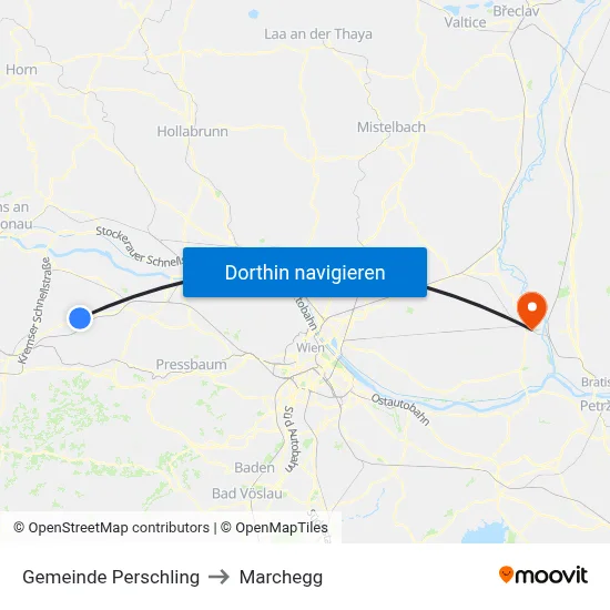 Gemeinde Perschling to Marchegg map
